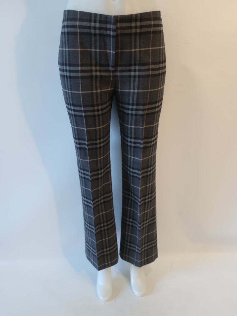 Womens Burberry London Black Gray (Item- 210) Wool Elastane Plaid Trouser Pant 8